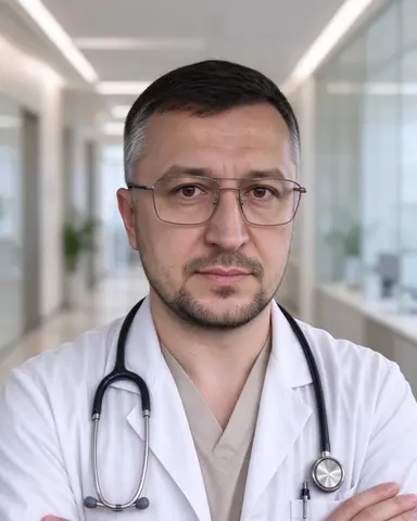 Чоловік у білому халаті лікаря зі стетоскопом