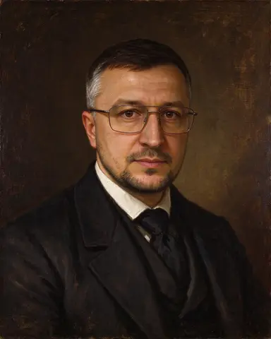 Олійний портрет чоловіка в окулярах, як картина в музеї